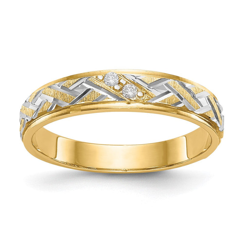 14K Gelbgold und Rhodium Aa Qualität.02 Karat Diamant Trio Damen Komplett Ehering