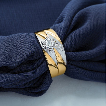 14K Gelbgold und Rhodium Aa Qualität.03 Karat Diamant Trio Damen Komplett Ehering