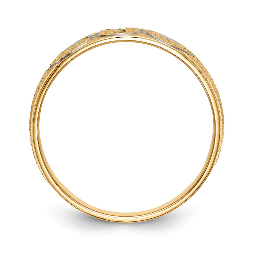 14K Gelbgold und Rhodium Aa Qualität.03 Karat Diamant Trio Herren Komplett Ehering mit Kreuz