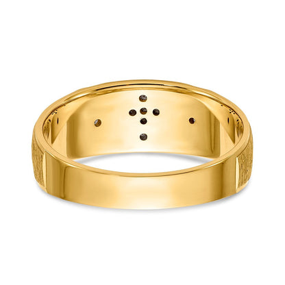 14K Gelbgold und Rhodium Aa Qualität.03 Karat Diamant Trio Herren Komplett Ehering mit Kreuz