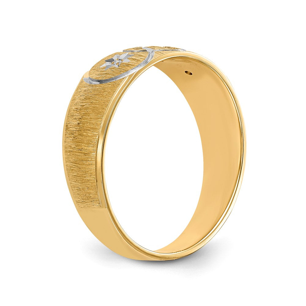 14K Gelbgold und Rhodium Aa Qualität.03 Karat Diamant Trio Herren Komplett Ehering mit Kreuz
