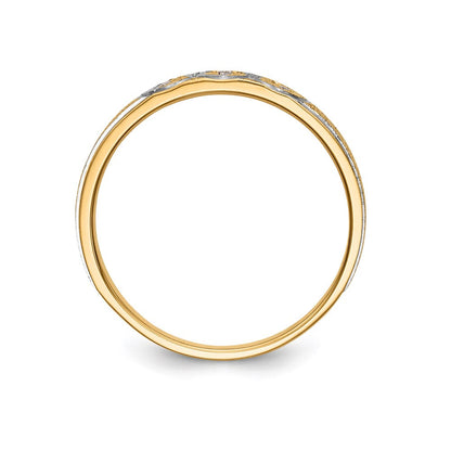 14K Gelbgold und Rhodium Aa Qualität.03 Karat Diamant Trio Damen Komplett Ehering mit Kreuz