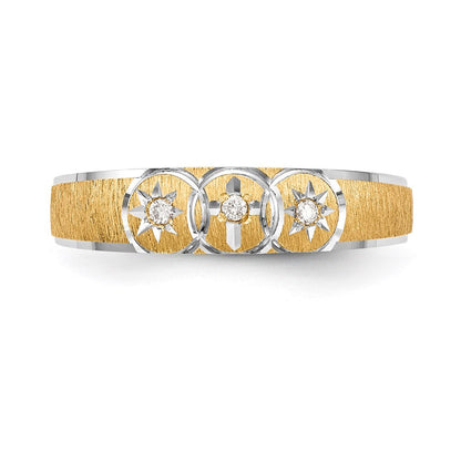 14K Gelbgold und Rhodium Aa Qualität.03 Karat Diamant Trio Damen Komplett Ehering mit Kreuz