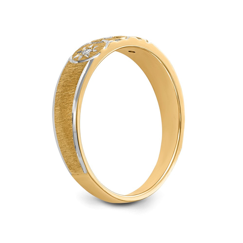 14K Gelbgold und Rhodium Aa Qualität.03 Karat Diamant Trio Damen Komplett Ehering mit Kreuz