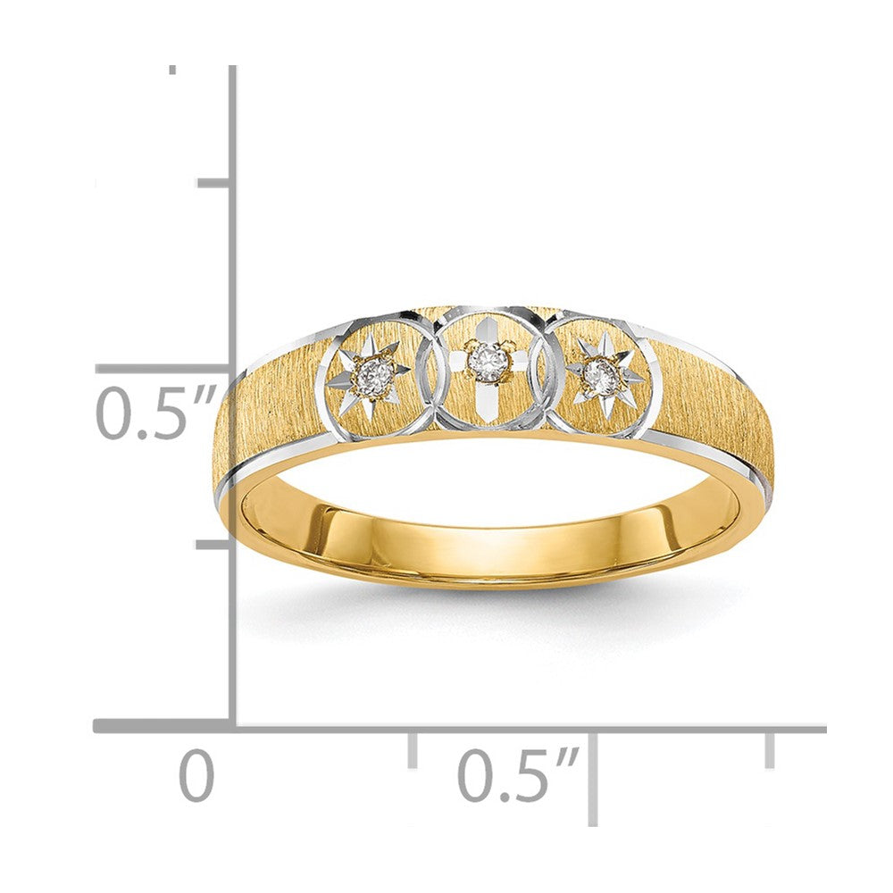 14K Gelbgold und Rhodium Aa Qualität.03 Karat Diamant Trio Damen Komplett Ehering mit Kreuz