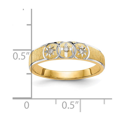14K Gelbgold und Rhodium Aa Qualität.03 Karat Diamant Trio Damen Komplett Ehering mit Kreuz