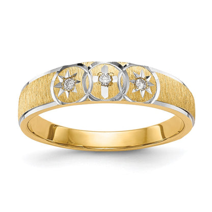 14K Gelbgold und Rhodium Aa Qualität.03 Karat Diamant Trio Damen Komplett Ehering mit Kreuz