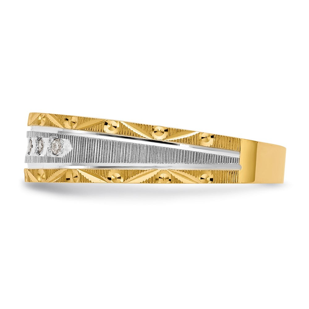 14K Gelbgold und Rhodium Aa Qualität 1/20 Karat Diamant Trio Herren Komplett Ehering