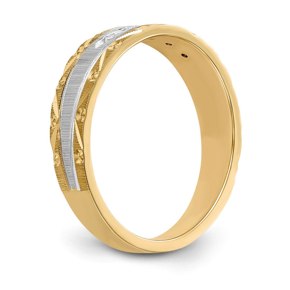 14K Gelbgold und Rhodium Aa Qualität 1/20 Karat Diamant Trio Herren Komplett Ehering