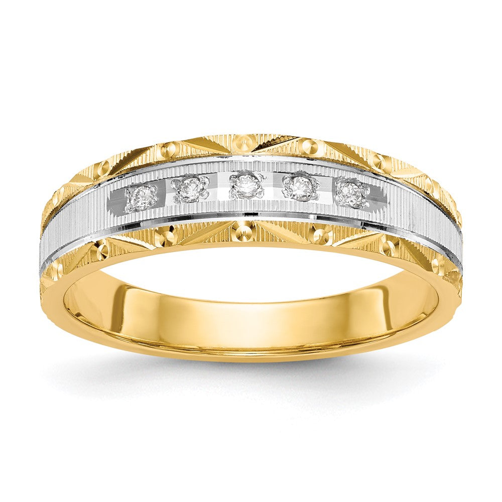 14K Gelbgold und Rhodium Aa Qualität 1/20 Karat Diamant Trio Herren Komplett Ehering