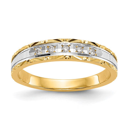 14K Gelbgold und Rhodium Aa Qualität 1/20 Karat Diamant Trio Damen Komplett Ehering