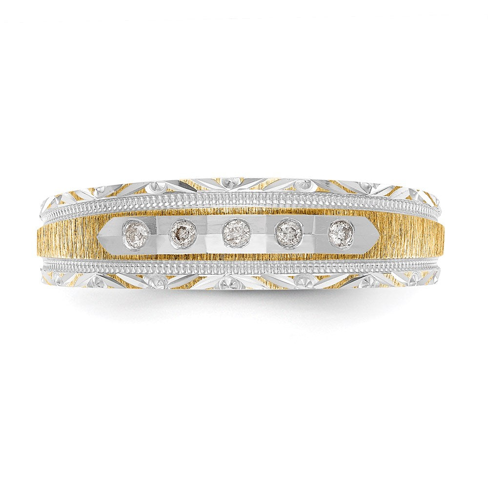 14K Gelbgold und Rhodium Aa Qualität 1/20 Karat Diamant Trio Herren Komplett Ehering
