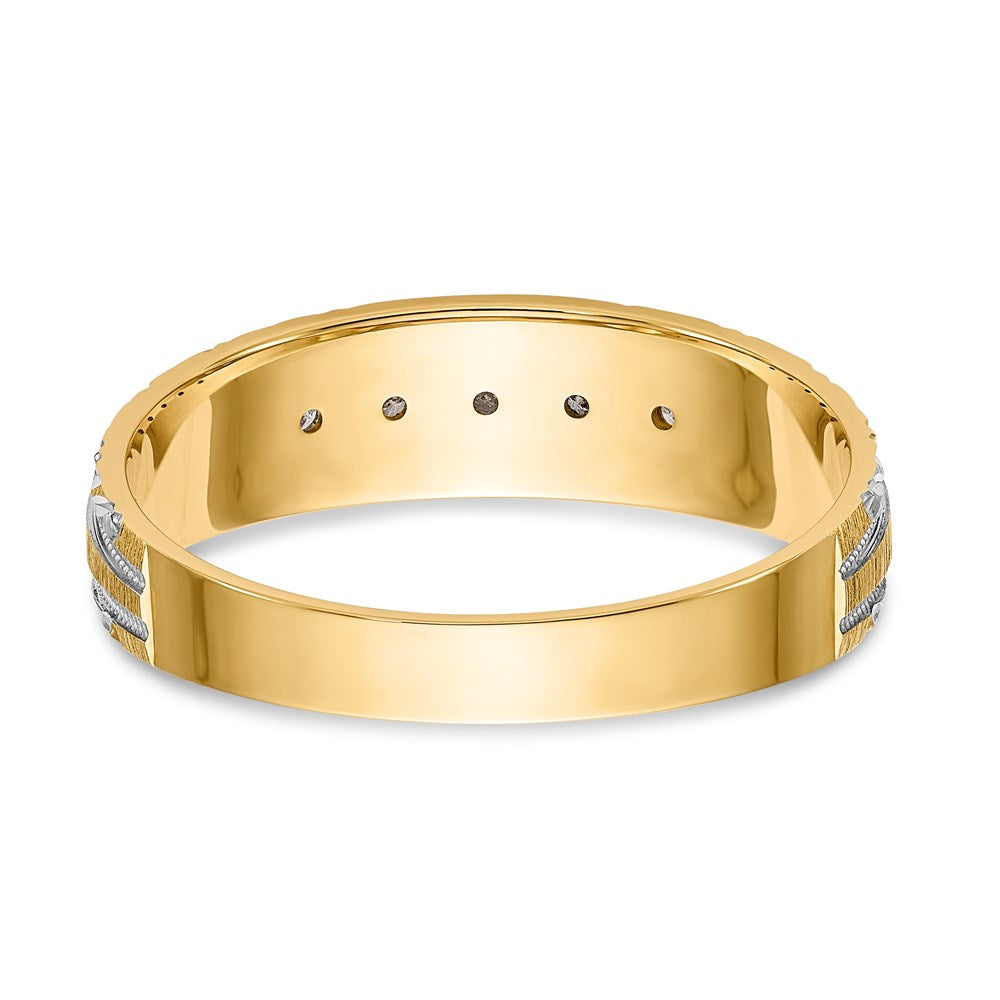 14K Gelbgold und Rhodium Aa Qualität 1/20 Karat Diamant Trio Herren Komplett Ehering