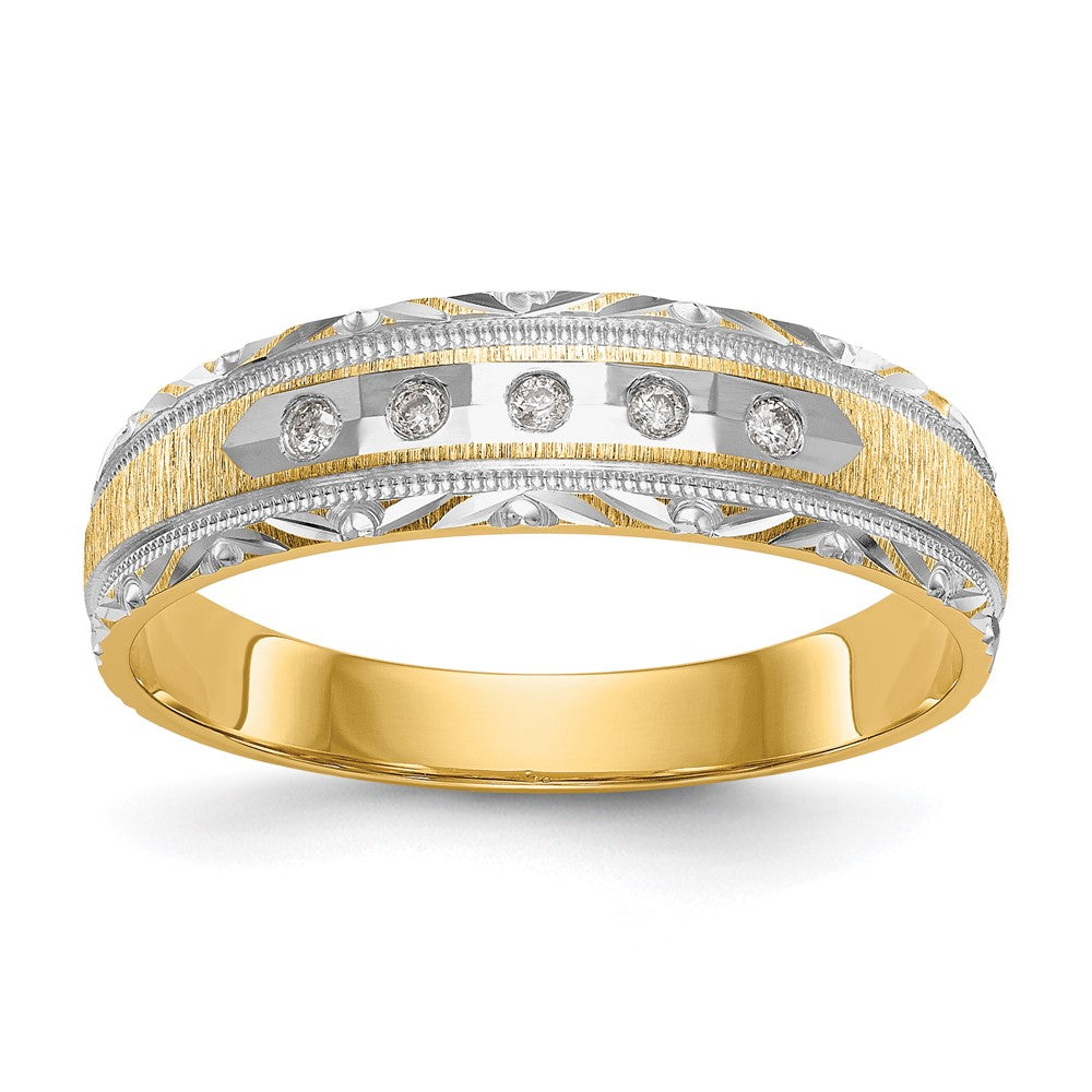14K Gelbgold und Rhodium Aa Qualität 1/20 Karat Diamant Trio Herren Komplett Ehering