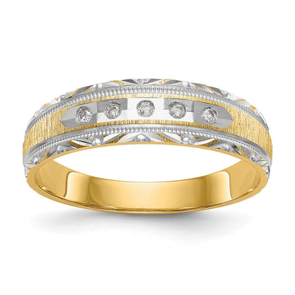 14K Gelbgold und Rhodium Aa Qualität 1/20 Karat Diamant Trio Herren Komplett Ehering