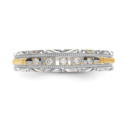14K Gelbgold und Rhodium Aa Qualität 1/20 Karat Diamant Trio Damen Komplett Ehering