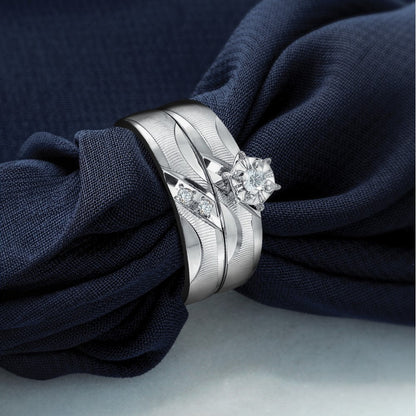 14K Weißgold Aa Qualität.02 Karat Diamant Trio Damen Komplett Ehering