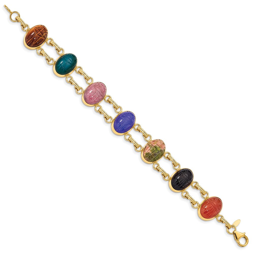 14K Gelbgold 14x10mm Blackonyx/blueonyx/greenonyx/carnelian/epidote/rhodonite/tigerseye 7 Zoll Scarab Armband