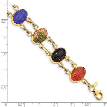 14K Gelbgold 14x10mm Blackonyx/blueonyx/greenonyx/carnelian/epidote/rhodonite/tigerseye 7 Zoll Scarab Armband