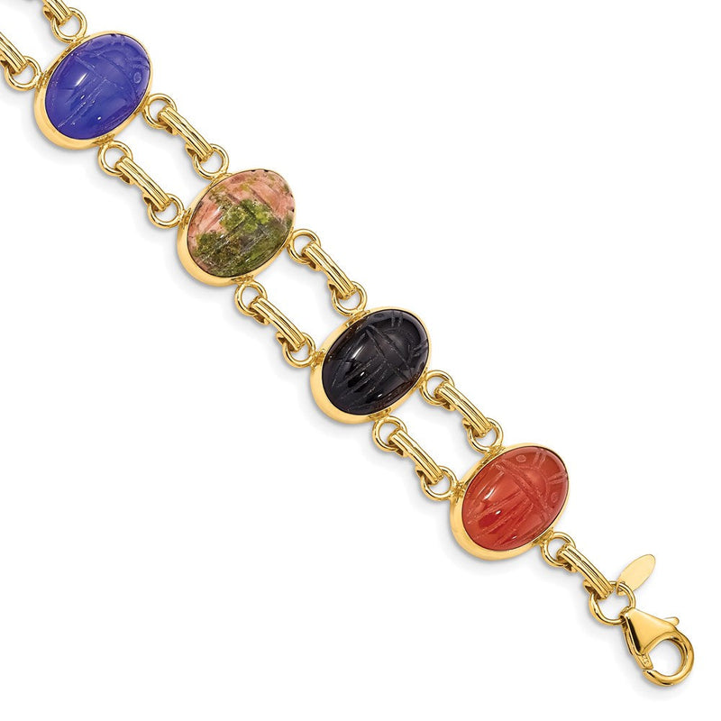 14K Gelbgold 14x10mm Blackonyx/blueonyx/greenonyx/carnelian/epidote/rhodonite/tigerseye 7 Zoll Scarab Armband