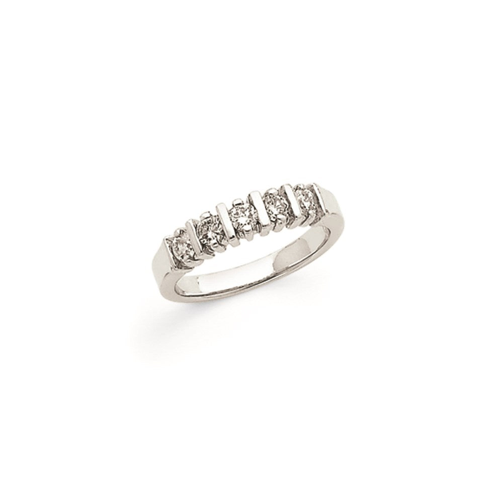 14K Weißgold Ring mit 5 natürlichen Diamanten, geteilte Krappen