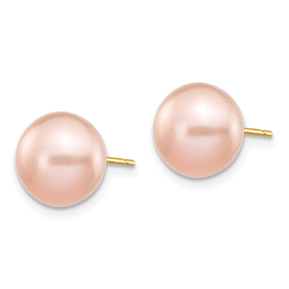 14K Gelbgold 9-10mm Rosa Knopf Süßwasser Zuchtperle Ohrstecker