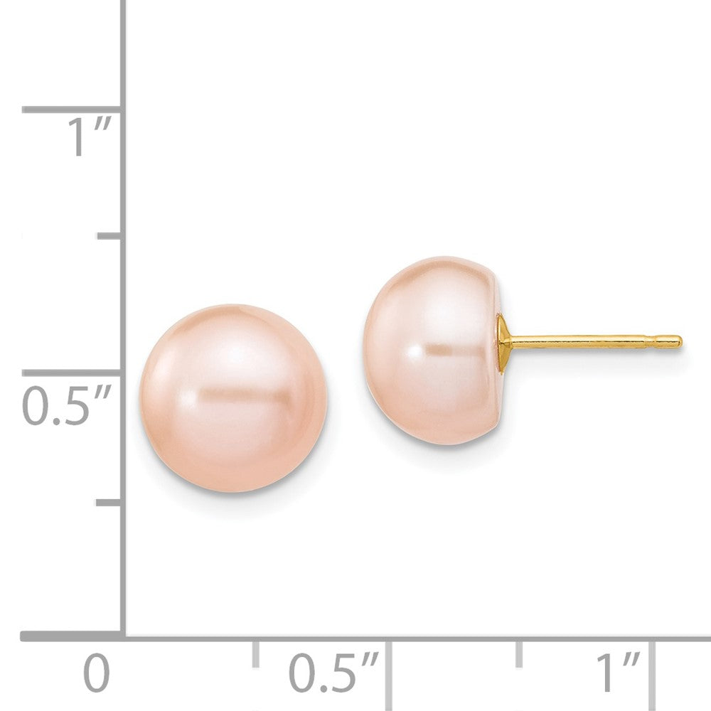 14K Gelbgold 9-10mm Rosa Knopf Süßwasser Zuchtperle Ohrstecker