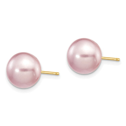 14K Gelbgold 9-10mm Lila Knopf Süßwasser Zuchtperle Ohrstecker