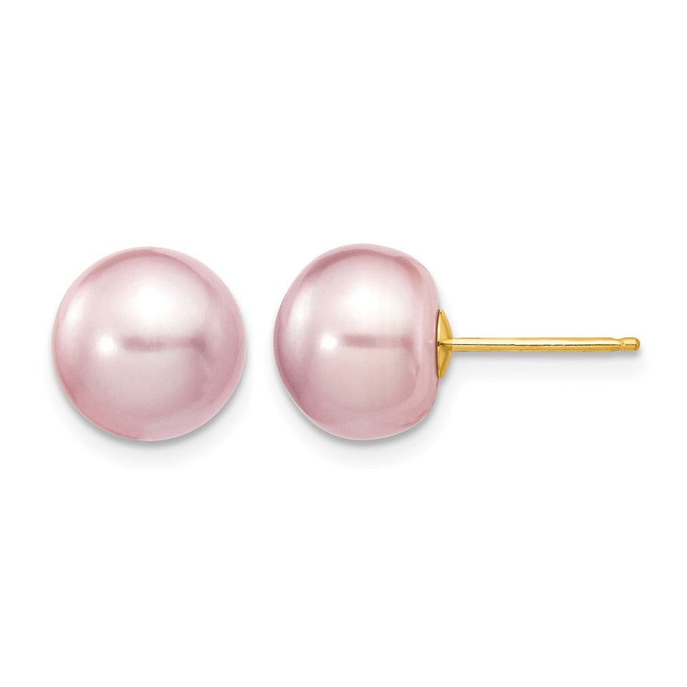 14K Gelbgold 9-10mm Lila Knopf Süßwasser Zuchtperle Ohrstecker