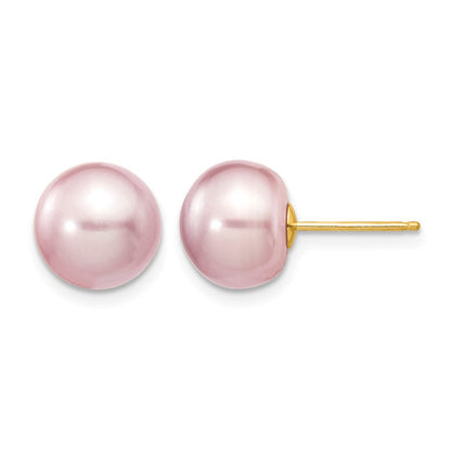14K Gelbgold 9-10mm Lila Knopf Süßwasser Zuchtperle Ohrstecker