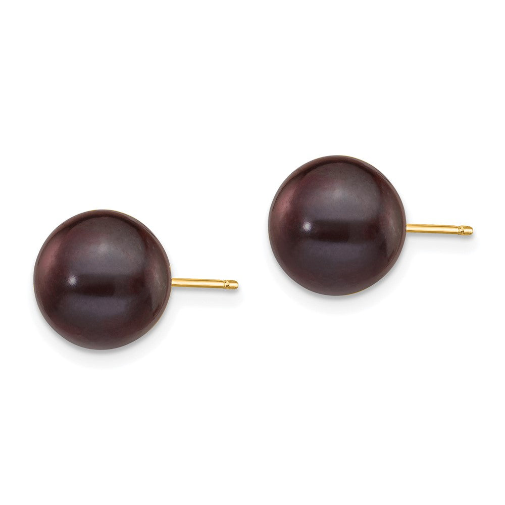 14K Gelbgold 9 10mm Schwarz Rund Süßwasser Zuchtperle Ohrstecker