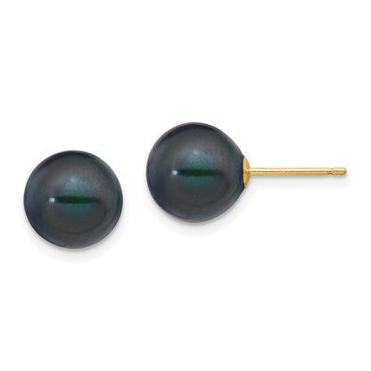 14K Gelbgold 9 10mm Schwarz Rund Süßwasser Zuchtperle Ohrstecker