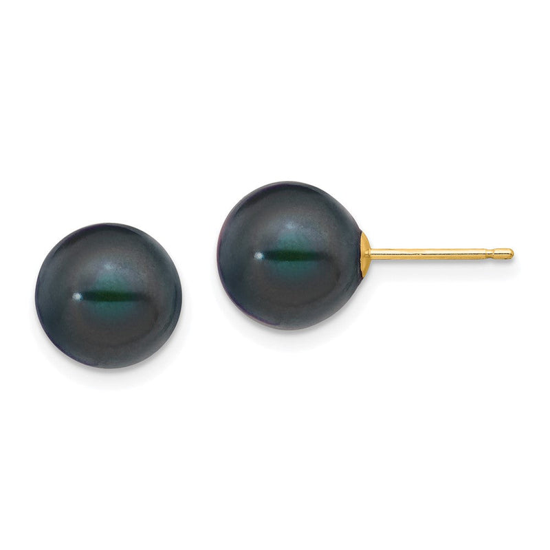 14K Gelbgold 9 10mm Schwarz Rund Süßwasser Zuchtperle Ohrstecker