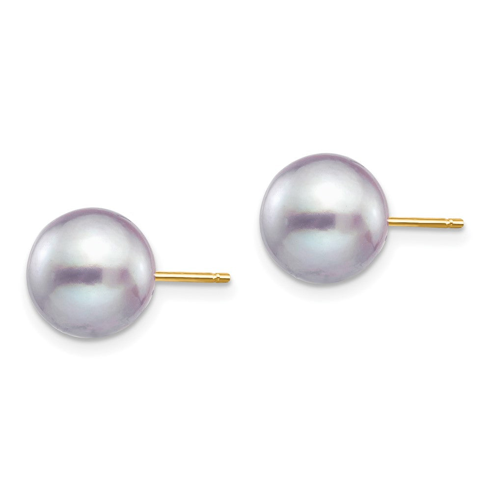 14K Gelbgold 9 10mm Grau Rund Süßwasser Zuchtperle Ohrstecker