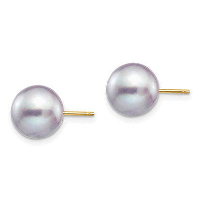14K Gelbgold 9 10mm Grau Rund Süßwasser Zuchtperle Ohrstecker