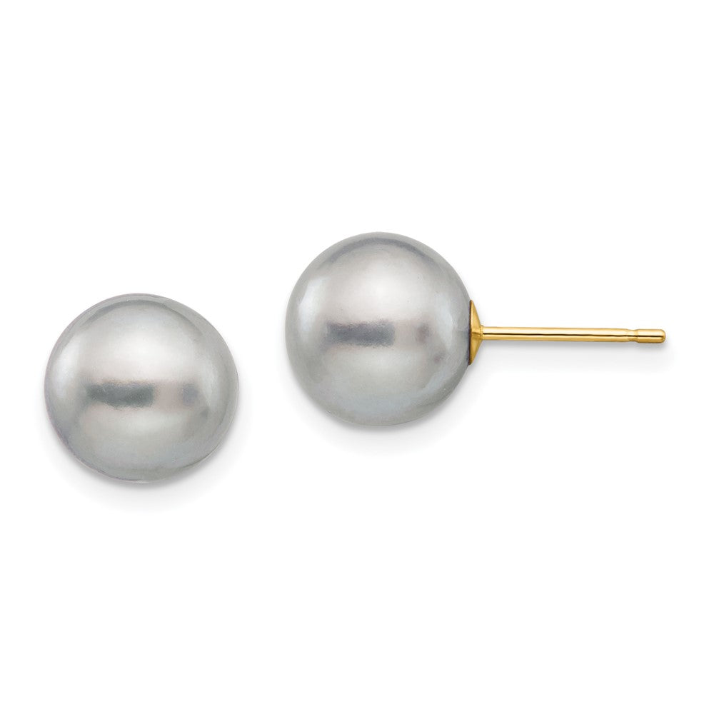14K Gelbgold 9 10mm Grau Rund Süßwasser Zuchtperle Ohrstecker