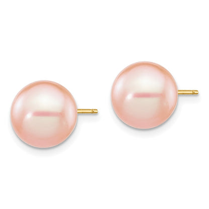 14K Gelbgold 9 10mm Rosa Rund Süßwasser Zuchtperle Ohrstecker