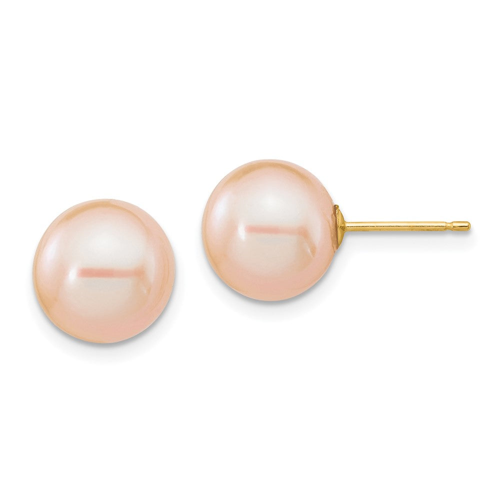 14K Gelbgold 9 10mm Rosa Rund Süßwasser Zuchtperle Ohrstecker