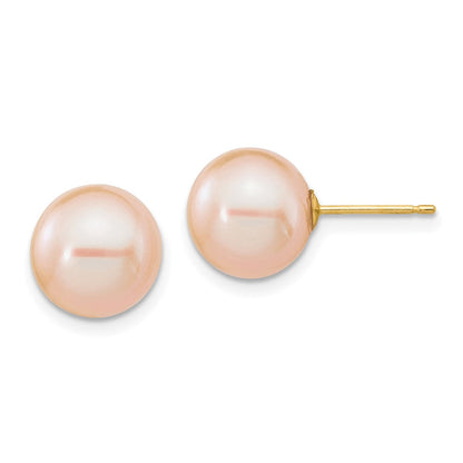 14K Gelbgold 9 10mm Rosa Rund Süßwasser Zuchtperle Ohrstecker