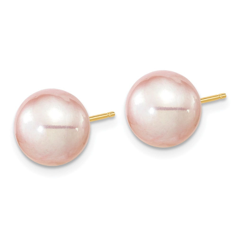 14K Gelbgold 9 10mm Lila Rund Süßwasser Zuchtperle Ohrstecker