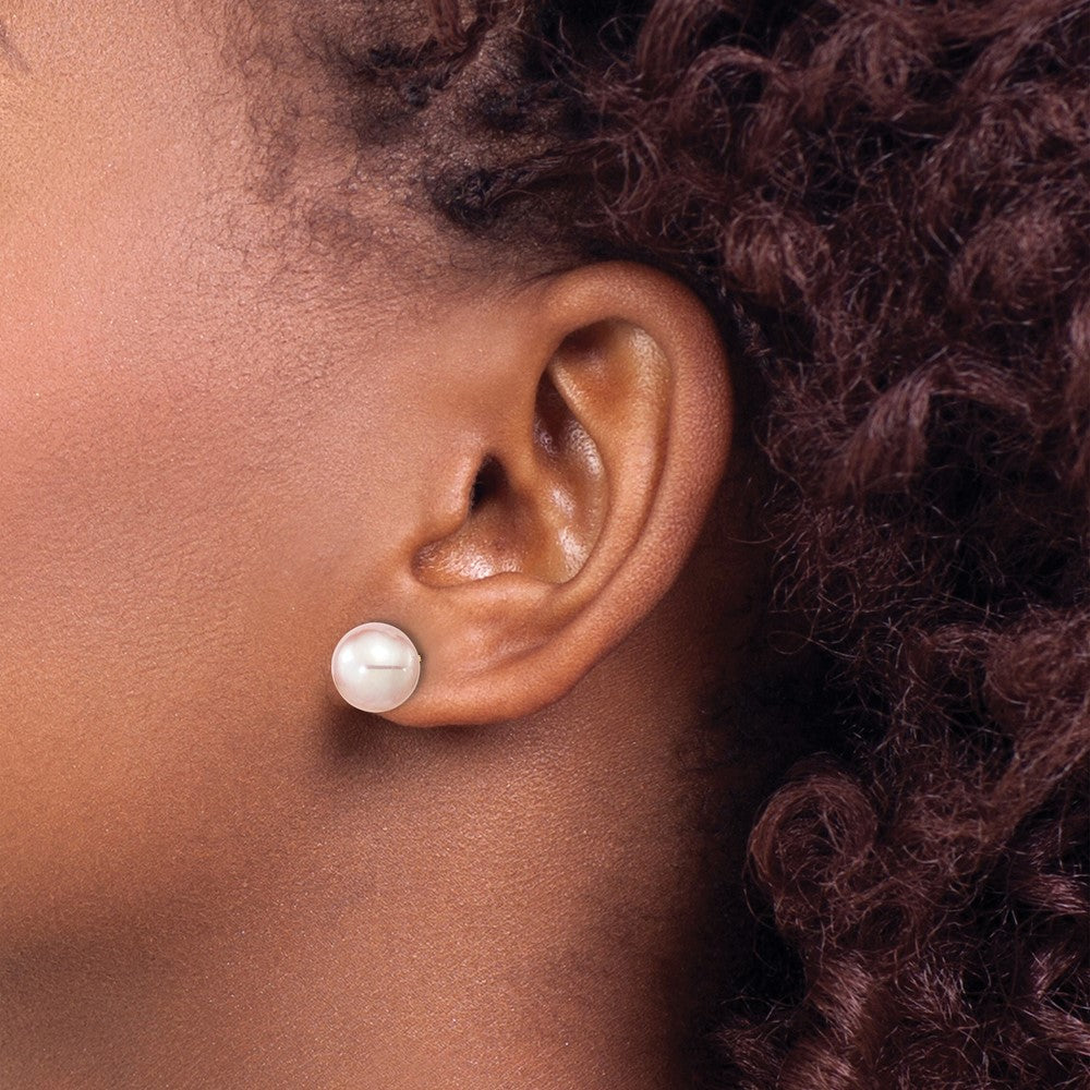 14K Gelbgold 9 10mm Lila Rund Süßwasser Zuchtperle Ohrstecker