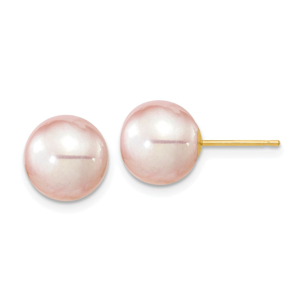 14K Gelbgold 9 10mm Lila Rund Süßwasser Zuchtperle Ohrstecker