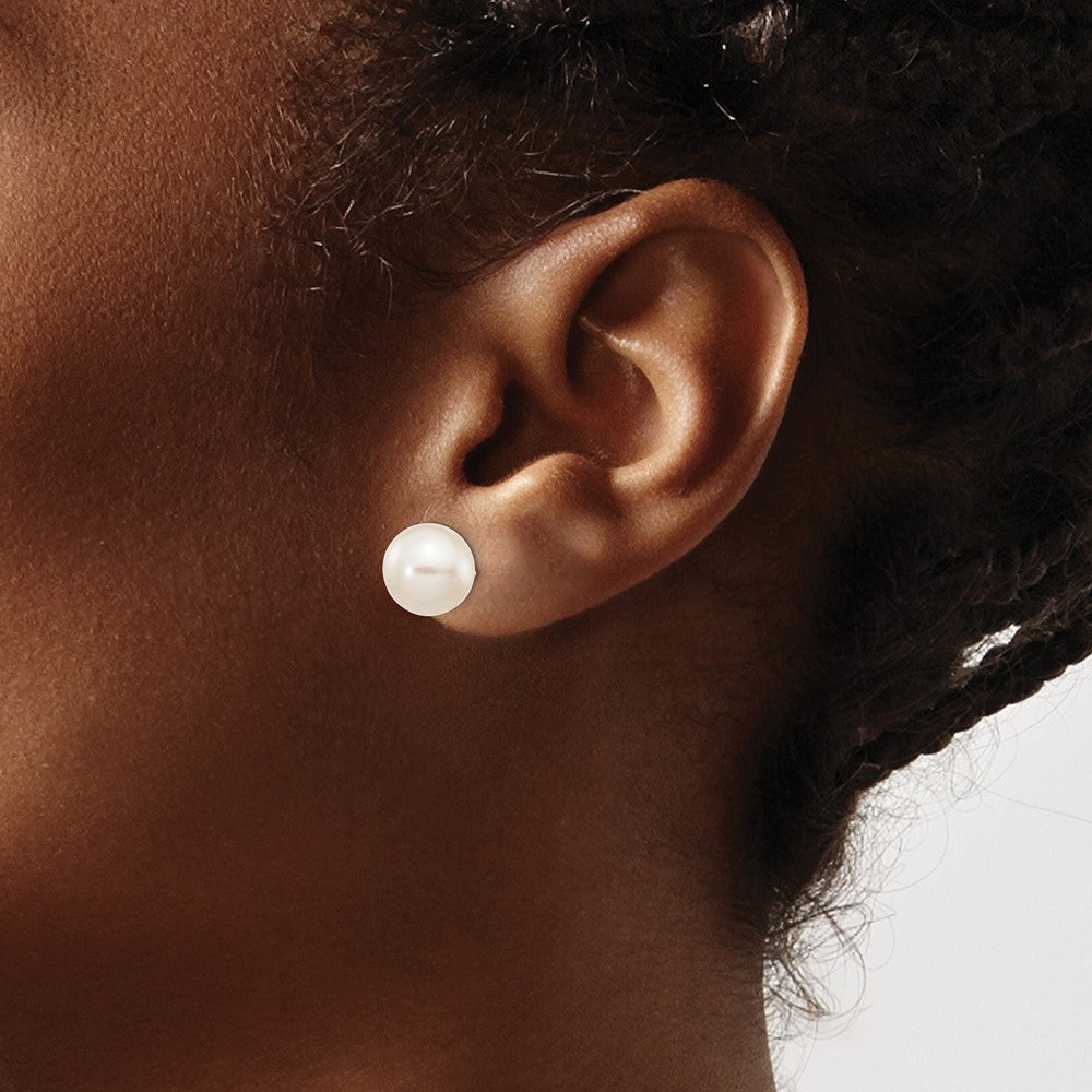 14K Gelbgold 9 10mm Weiß Rund Süßwasser Zuchtperle Ohrstecker