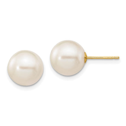 14K Gelbgold 9 10mm Weiß Rund Süßwasser Zuchtperle Ohrstecker