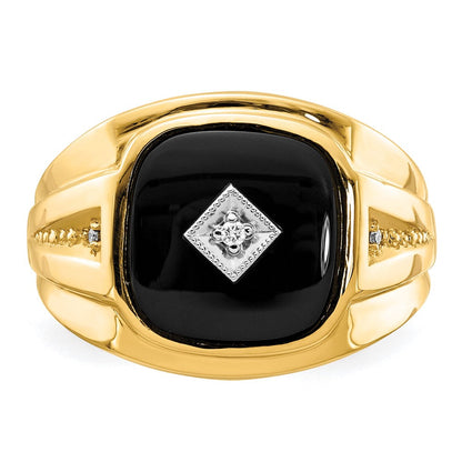 14K Gelb & Rhodium Aa Diamant Onyx Herren Ring