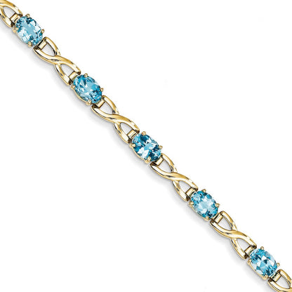 14K Gelbgold 7x5mm Oval Blautopas Armband