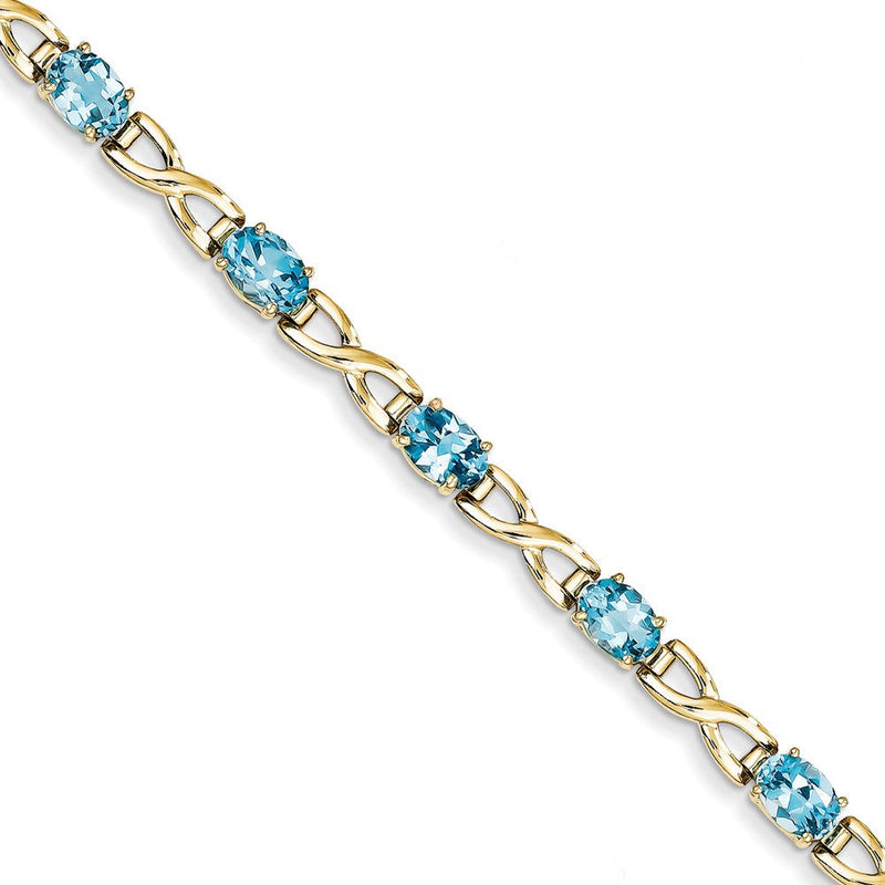 14K Gelbgold 7x5mm Oval Blautopas Armband
