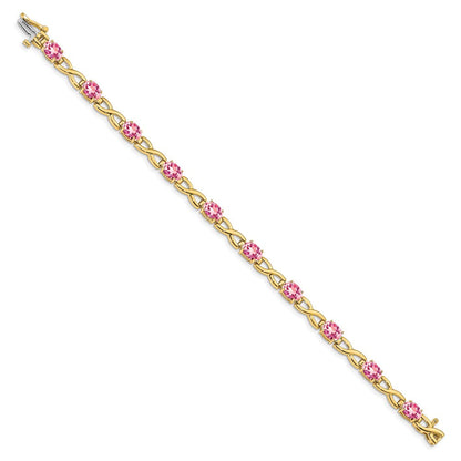 14K Gelbgold 7x5mm Oval Rosa Turmalin Armband