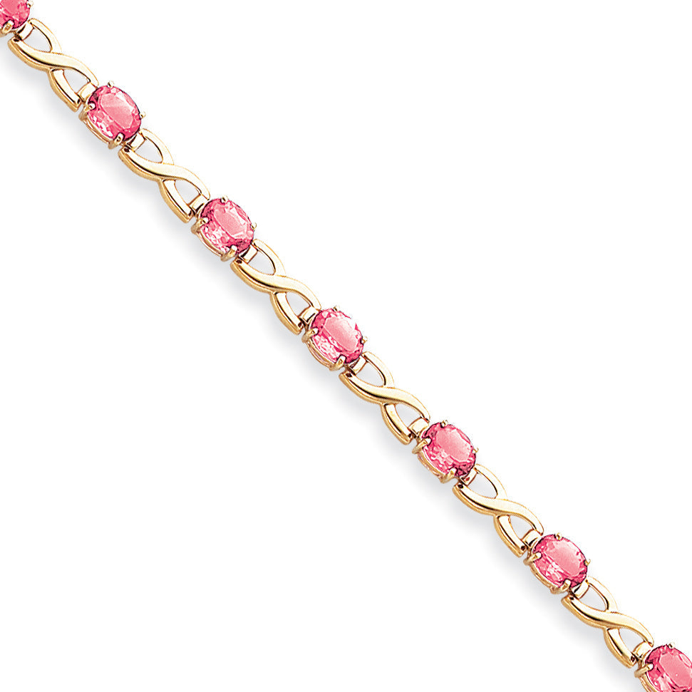 14K Gelbgold 7x5mm Oval Rosa Saphir Armband