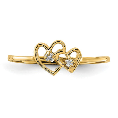 14K Gelbgold Herzring mit natürlichen Diamanten, poliert